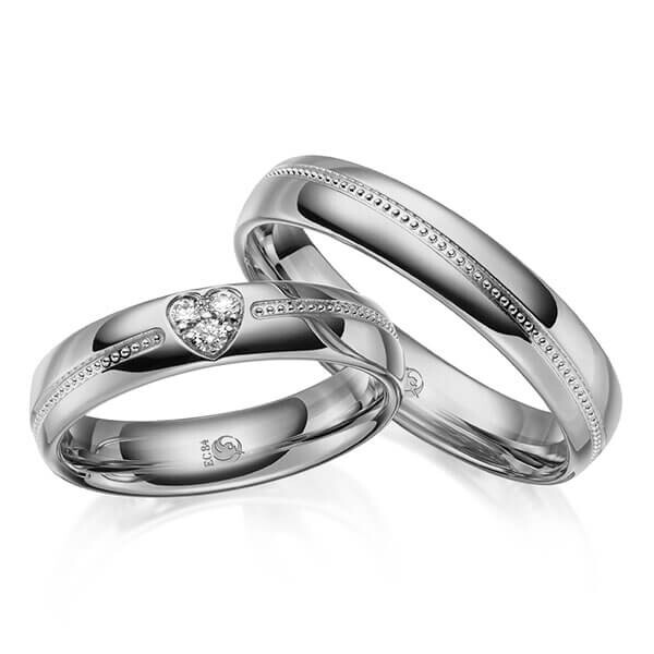 Paar Trauringe / Eheringe Graugold 585/- zus. 0,075 ct, tw, si - RU-1646-6