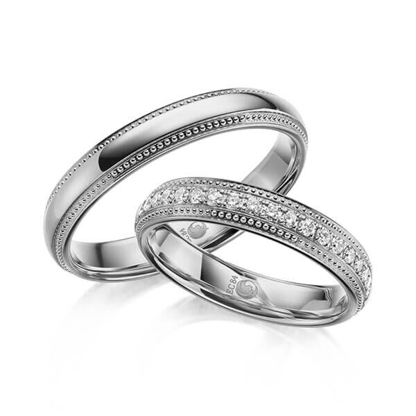 Paar Trauringe / Eheringe Palladium 585/- zus. 0,285 ct, tw, si - RU-1622-18