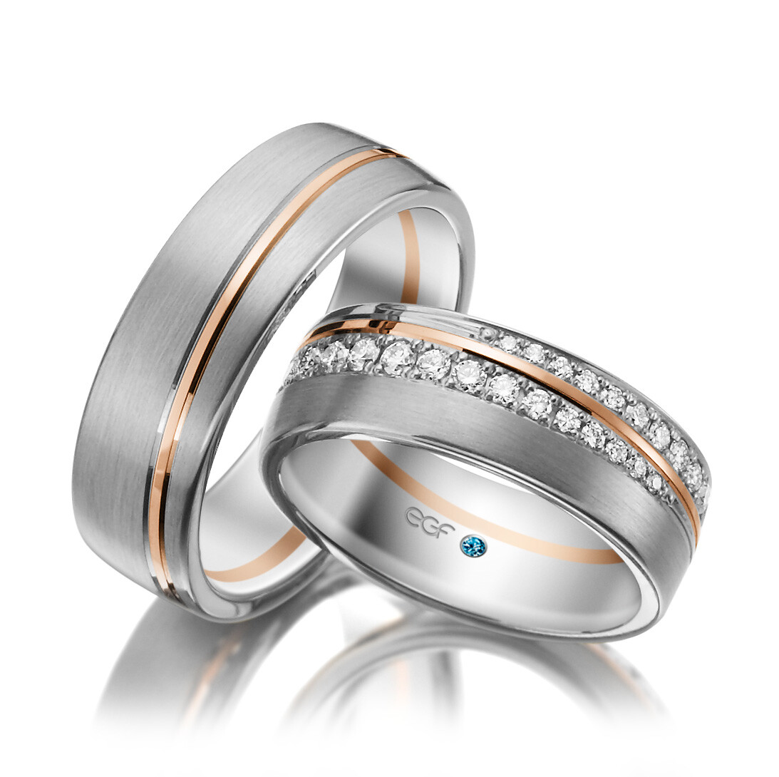 egf Trauringe Weißgold & Rotgold Brillant F-1155-1