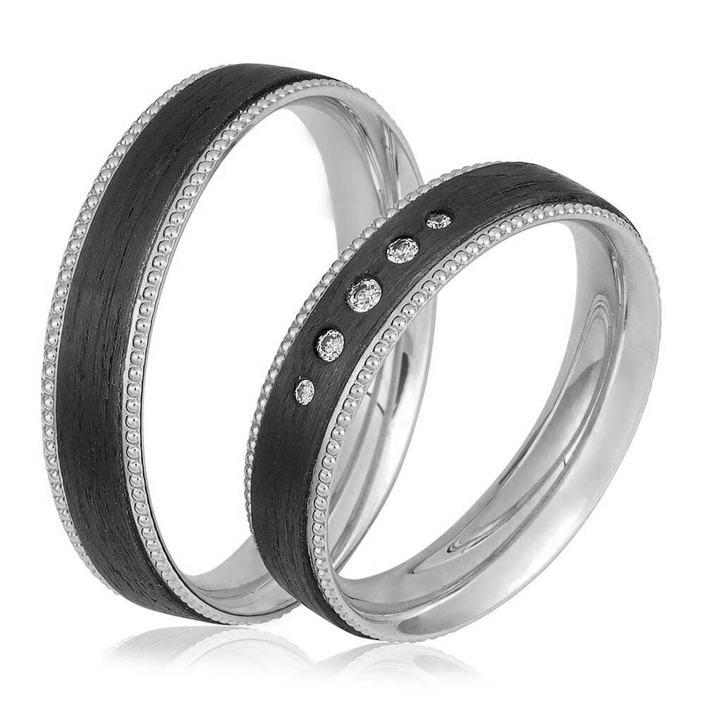 Trauringe Carbon & Weißgold Breuning 48/06517 & 48/06518