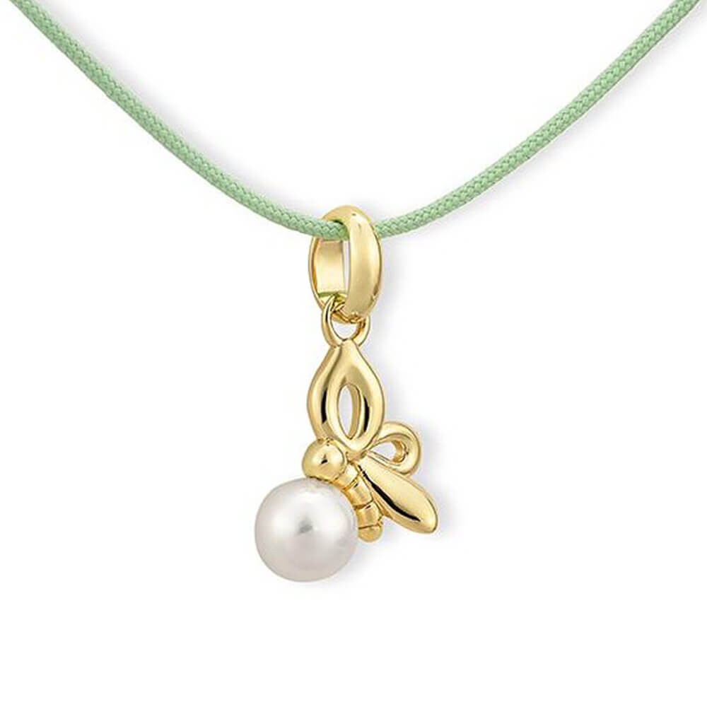 Collier Kids Biene Silber vergoldet Perle Breuning 63-00250 - Band grün