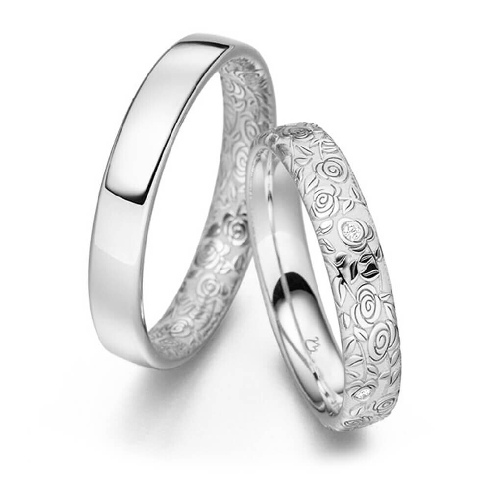 Trauringe / Partnerringe Florist Silber 925 Brillant 0,030 ct.