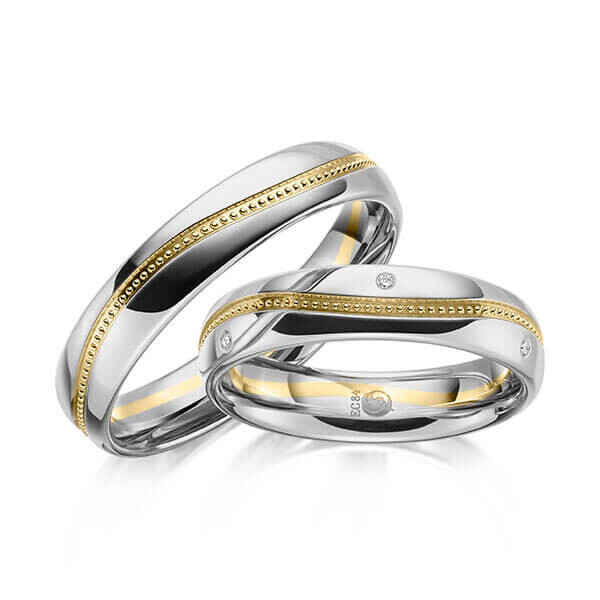 Paar Trauringe / Eheringe Platin 600/- Gelbgold 585/- zus. 0,030 ct, tw, si - RU-1627-15