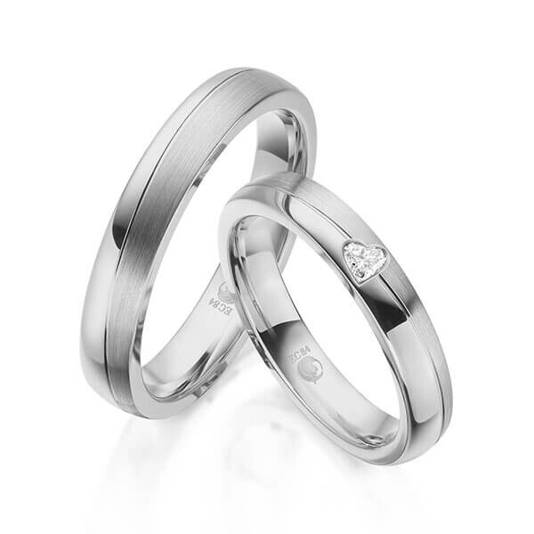 Paar Trauringe / Eheringe Platin 600/- zus. 0,080 ct, tw, vs - RU-1609-5