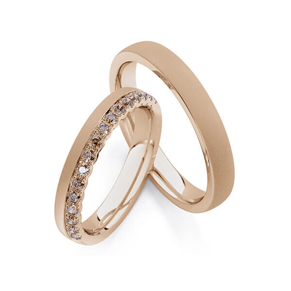 Paar Trauringe / Eheringe Peach-Gold 750/- zus. 0,320 ct, Cognac - RU-1765-12