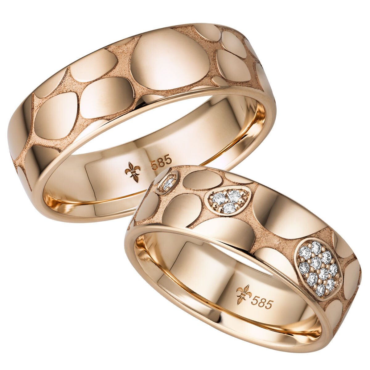 Giloy extravagante Trauringe Cécile aus Roségold Brillant