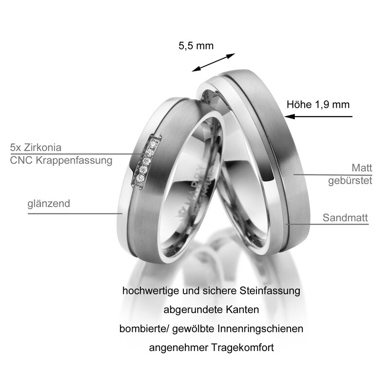 Trauringe Partnerringe Titan Zirkonia Marrya TI-22 Info