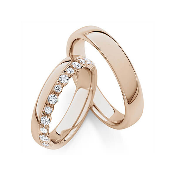 Trauringe Memoire Peach-Gold 585 Brillant zus. 0,380 ct. tw, si Rubin RU-1760