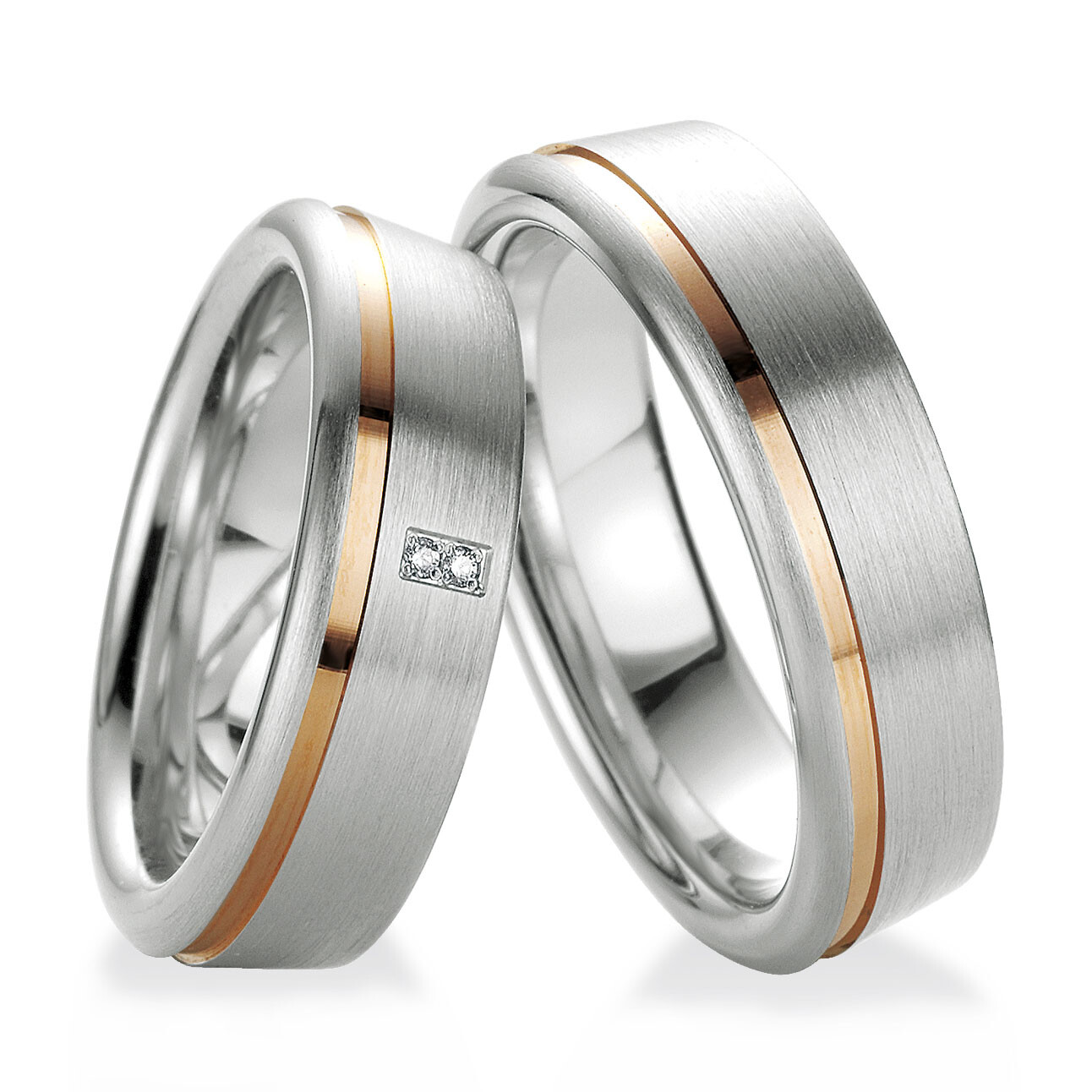 Breuning Trauringe Partnerringe 48/08029 & 48/08030 aus Silber 925 mit Rotgoldplattierung