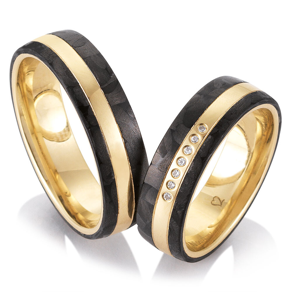 Trauringe Bicolor Breuning 48/06507 & 48/06508 Gelbgold & Carbon