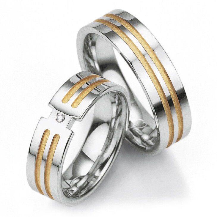 Breuning Trauringe / Partnerringe Silber 925 mit Gelbgoldplattierung - 48/08011 & 48/08012