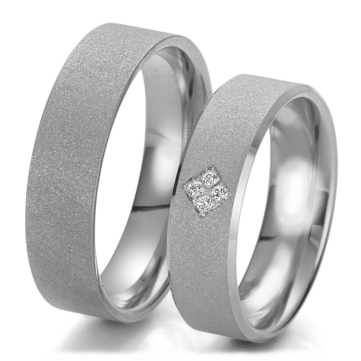 Breuning Trauringe 48/06217 Weißgold sandmatt mit Diamanten in einer Raute gefasst