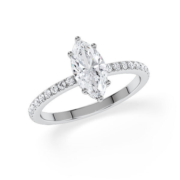 Ring Classic Hidden Halo Marquise Diamant Weißgold Rubin 1901