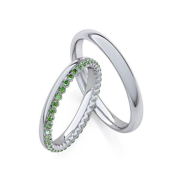 Trauringe Memoire Graugold 375 Apple Green zus. 0,350 ct. Rubin RU-1758