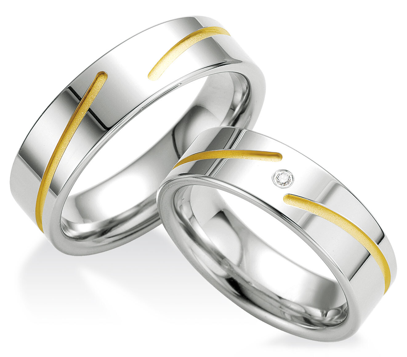 Breuning Trauringe / Partnerringe Silber 925 mit Gelbgoldplattierung - 48/08035 & 48/08036
