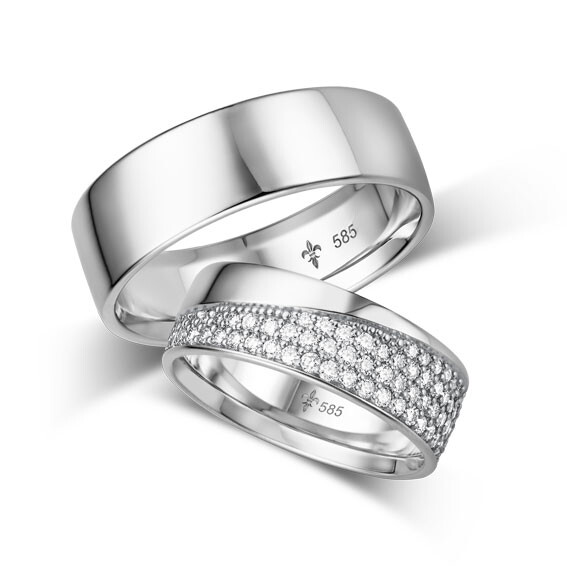 Giloy Trauringe Beyoncé Weißgold TR-0-00051 & TR-1-00051