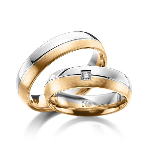 Paar Trauringe / Eheringe Graugold 585/- Roségold 585/- zus. 0,030 ct, tw, si - RU-1003-9