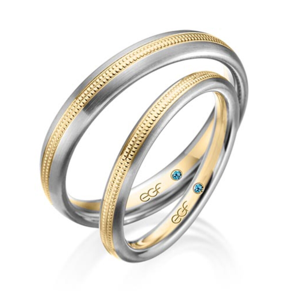 egf Trauringe Bicolor Graugold & Gelbgold Perlfuge F-1340-2