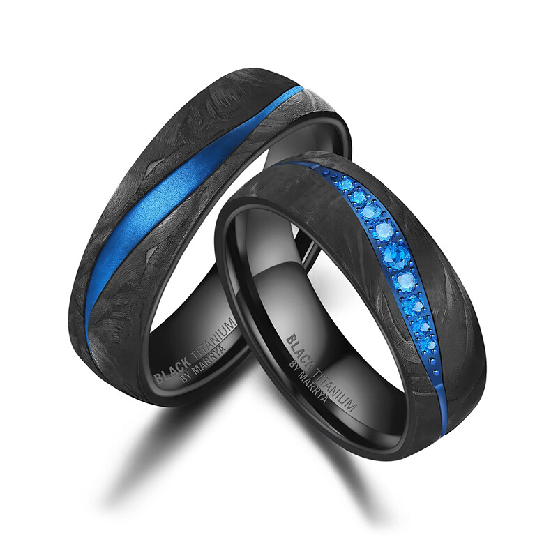 Eheringe Black Titanium Blue Ocean Zirkonia Marrya BT-17