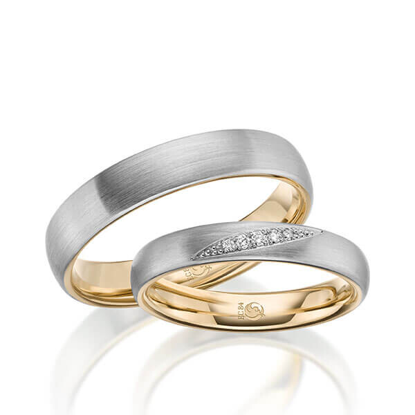 Paar Trauringe / Eheringe Innen Gelbgold 333/- , außen Weißgold 333/- zus. 0,036 ct, tw, si - RU-1642-1
