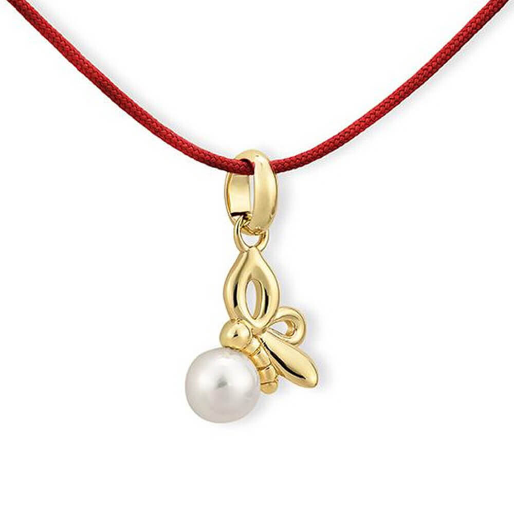 Collier Kids Biene Silber vergoldet Perle Breuning 63-00250 - Band rot