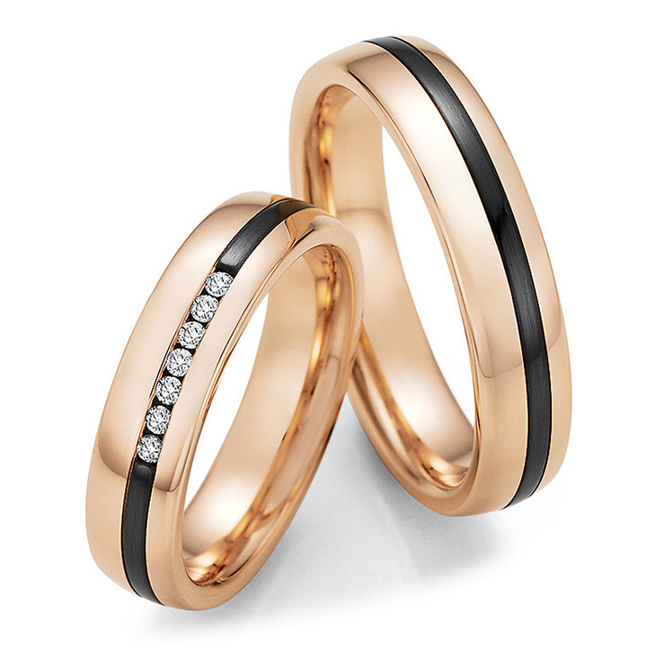 Collection Ruesch Trauringe Rotgold Zirconium Brillant 14/10030 & 14/10040