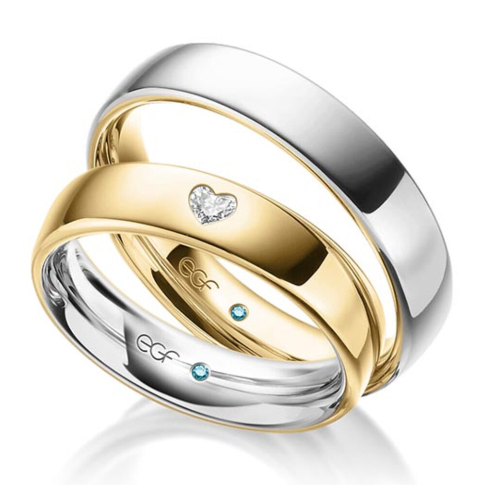 egf Trauringe mit Herz Gelbgold & Graugold Brillant F-1281-1