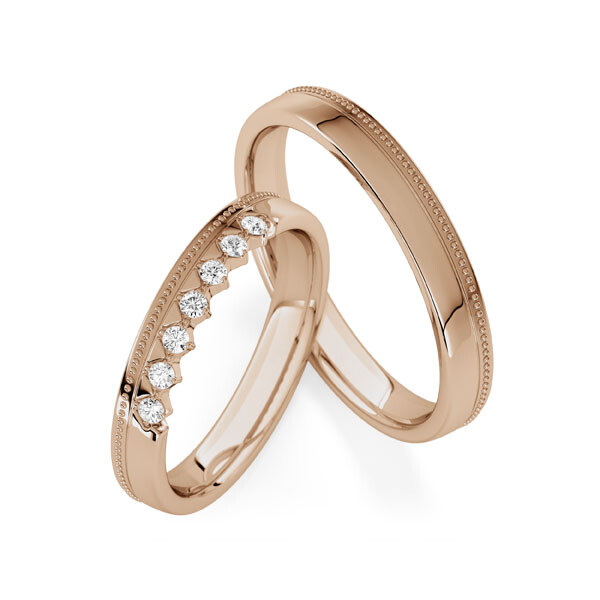 Trauringe mit Millgriff/Perlfuge Peach-Gold Rubin RU-1840
