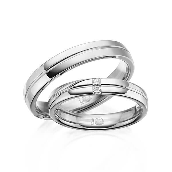 Paar Trauringe / Eheringe Weißgold 333/- zus. 0,060 ct, tw, si - RU-1615-4