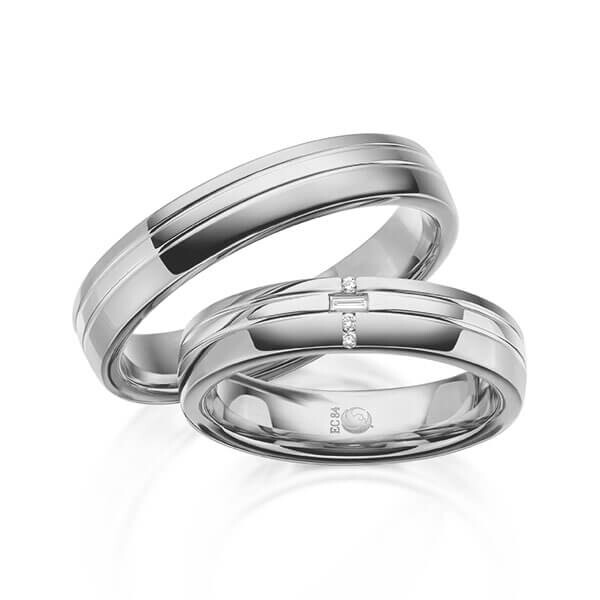 Paar Trauringe / Eheringe Palladium 585/- zus. 0,065 ct, tw, si & tw, vs - RU-1614-12