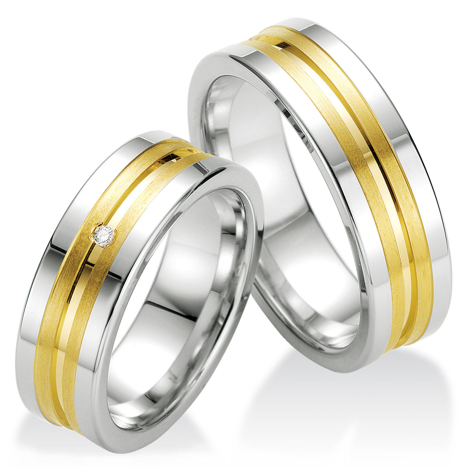 Breuning Partnerringe Silber 925 mit Gelbgoldplattierung - 48/08031 & 48/08032