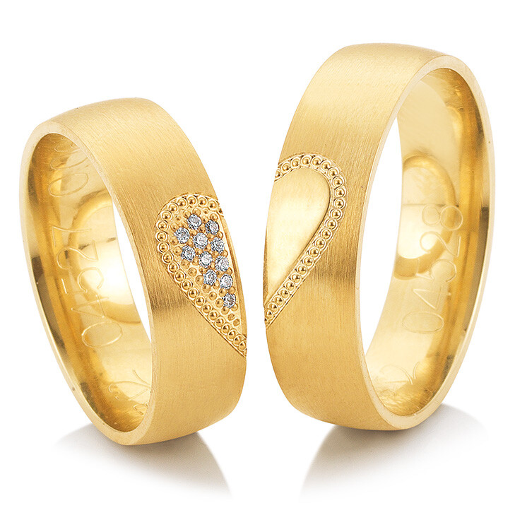 Trauringe Gelbgold Joy Breuning 48/04527 & 48/04528 Herz Perlen Brillanten