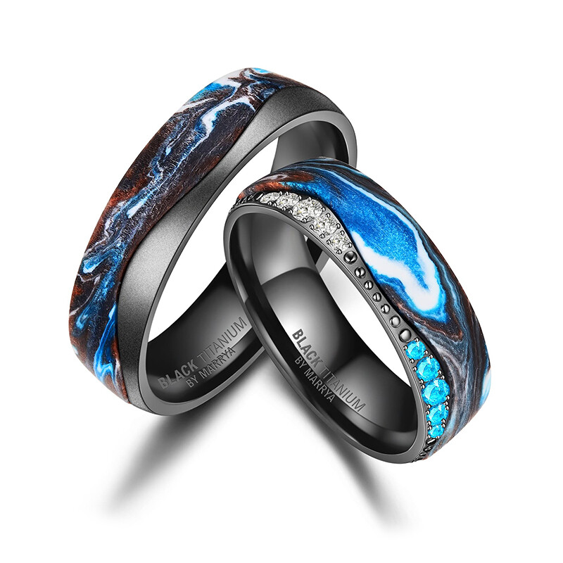 Trauringe Black Titanium Blue Ocean Zirkonia Marrya BT-15