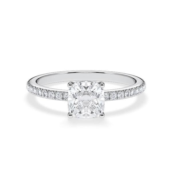 Verlobungsring Classic Hidden Halo Lab-Grown Cushion Weißgold Rubin RU-1898