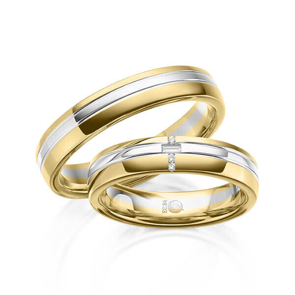 Paar Trauringe / Eheringe Gelbgold 333/- Weißgold 333/- zus. 0,065 ct, tw, si & tw, vs - RU-1614-1