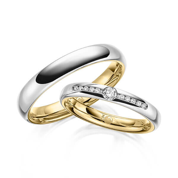 Trauringe Bicolor Eheringe Gelbgold Palladium Rubin RU-1645
