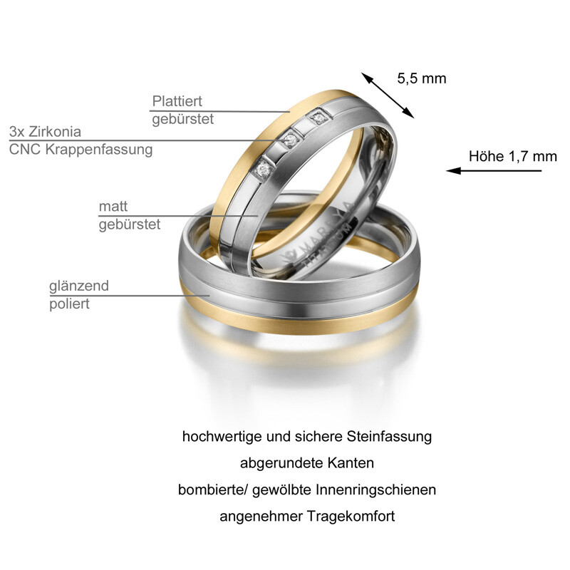Trauringe Partnerringe Titan Gelbgoldplattierung Marrya TI-10 Info