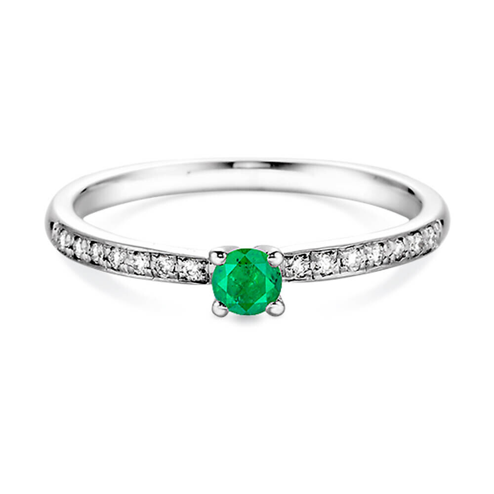 Verlobungsring Solitär Weißgold Smaragd Brillant Dettinger 26964F