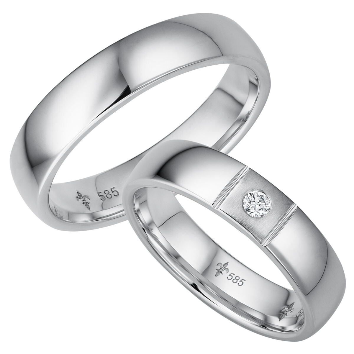 Giloy Trauringe Francine Weißgold TR-0-00040 & TR-1-00040