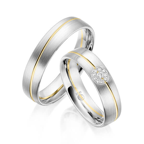 Paar Trauringe / Eheringe Weißgold 333/- Gelbgold 333/- zus. 0,070 ct, tw, si - RU-1604-3