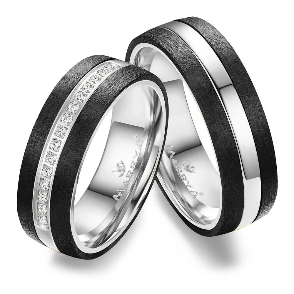 Trauringe Partnerringe Weißgold Carbon Marrya CA-18