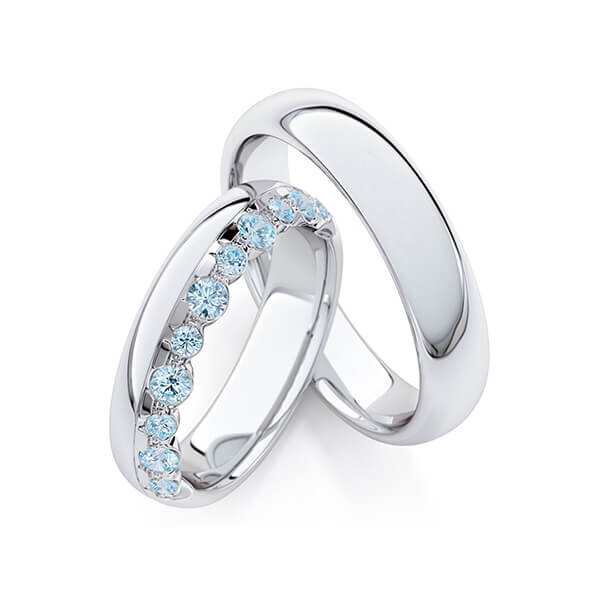 Trauringe Memoire Weißgold 375 Skyblue zus. 0,475 ct. Rubin RU-1763