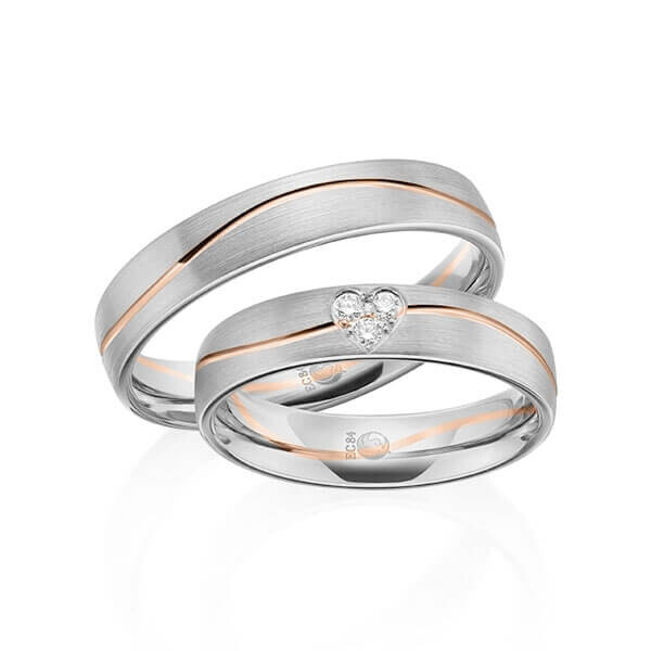 Paar Trauringe / Eheringe Graugold dunkel 375/- Rotgold 375/- zus. 0,075 ct, tw, si - RU-1603-13