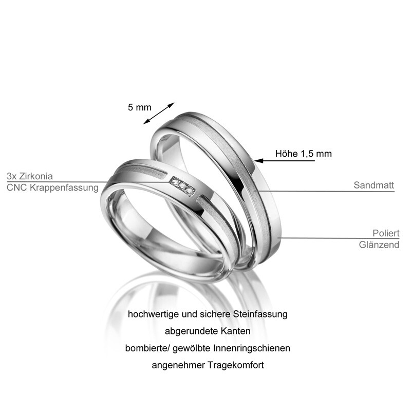 Trauringe Partnerringe Sterlingsilber 925 Zirkonia Marrya SI-14 Info