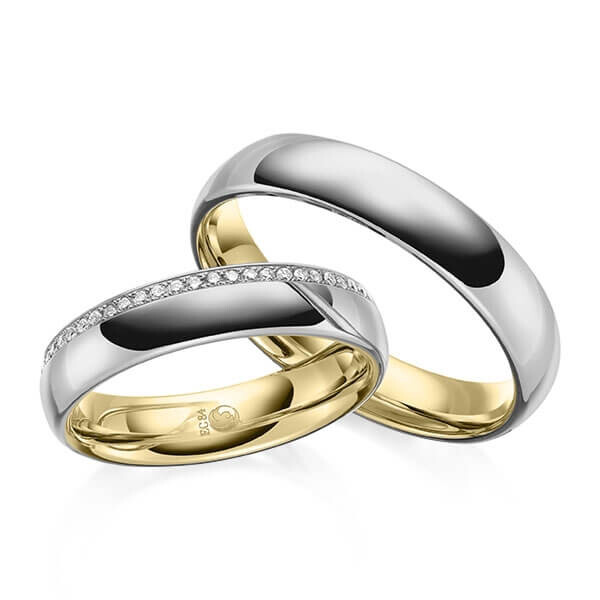 Paar Trauringe / Eheringe Innen Gelbgold 375/- , außen Graugold dunkel 375/- zus. 0,135 ct, tw, si - RU-1644-21
