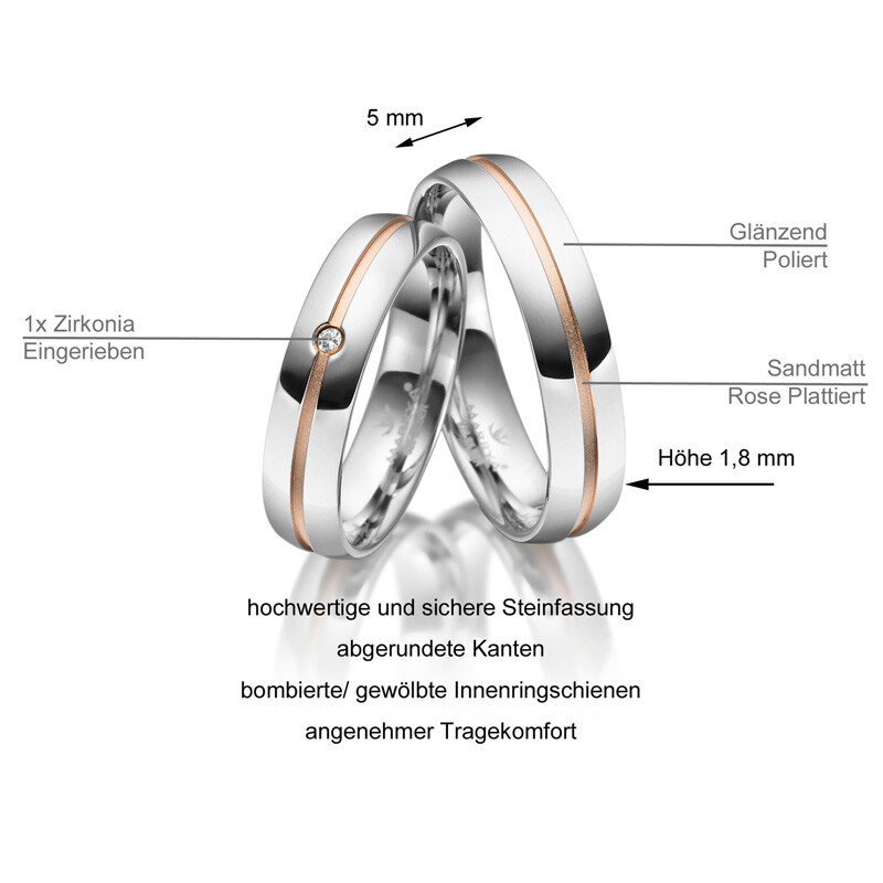 Trauringe Partnerringe Sterlingsilber 925 Zirkonia Marrya SI-26 Info