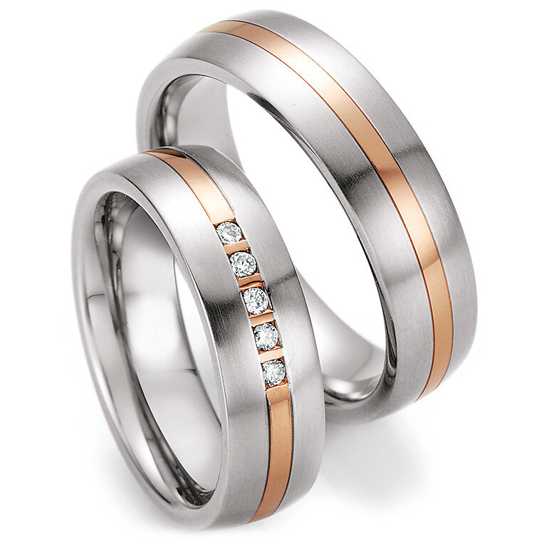 Ruesch Trauringe 88/60050-060 & 88/60060-060 aus Edelstahl & Rotgold 585