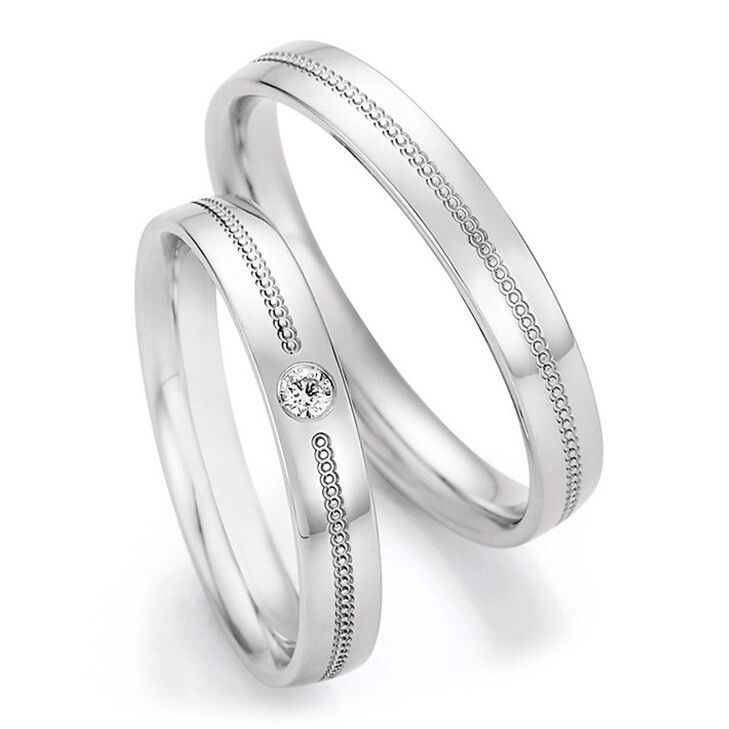 Collection Ruesch Trauringe Weißgold 66/66050 & 66/66060 Millgriff Perlfuge