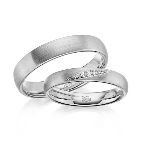 Paar Trauringe / Eheringe Innen Weißgold 333/- , außen Weißgold 333/- zus. 0,036 ct, tw, si - RU-1642-3