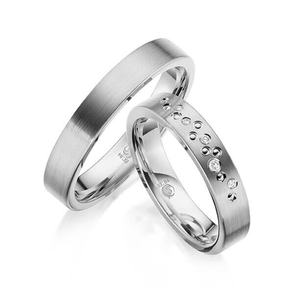 Paar Trauringe / Eheringe Weißgold 333/- zus. 0,041 ct, tw, si - RU-1635-2